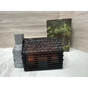 Vintage Brown Glass Log Cabin Bottle "Wild Country" Made By Avon